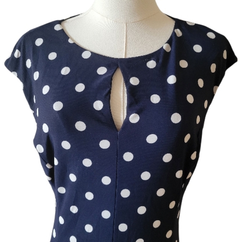 Lauren by RL Dark Blue Polka Dot Sleeveless Dress Size 6 - Picture 3 of 6